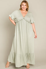 Light Olive Solid Ruffle Maternity Plus Maxi Dress