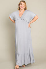 Light Grey Solid Ruffle Maternity Plus Maxi Dress