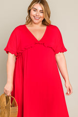 Red Solid Ruffle Plus Maxi Dress