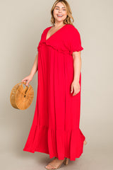 Red Solid Ruffle Plus Maxi Dress