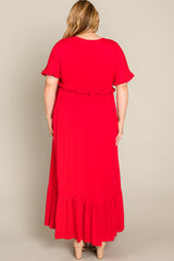 Red Solid Ruffle Plus Maxi Dress