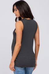 Charcoal Sleeveless Ruched Maternity Top