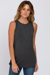 Charcoal Sleeveless Ruched Maternity Top