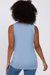 Blue Sleeveless Ruched Top