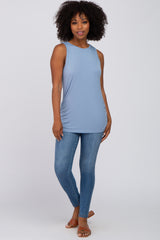 Blue Sleeveless Ruched Top