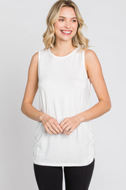 Ivory Sleeveless Ruched Top