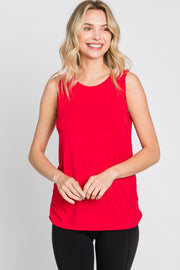 Red Sleeveless Ruched Top