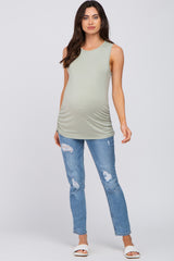 Light Green Sleeveless Ruched Maternity Top