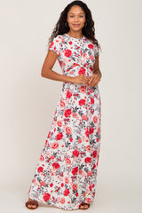 Ivory Floral Front Twist Maxi Dress