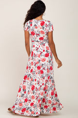 Ivory Floral Front Twist Maxi Dress