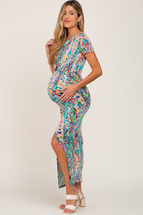 Jade Multi-Color Floral Side Slit Maternity Maxi Dress