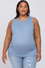 Light Blue Ruched Side Plus Maternity Tank