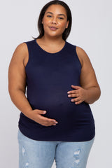 Navy Ruched Side Plus Maternity Tank