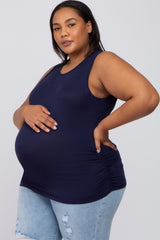 Navy Ruched Side Plus Maternity Tank