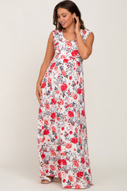 Ivory Floral Flounce Maternity Maxi Dress