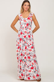 Ivory Floral Flounce Maxi Dress