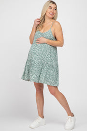 Olive Floral Tiered Maternity Mini Dress