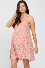 Salmon Floral Tiered Maternity Mini Dress