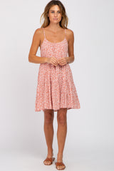 Salmon Floral Tiered Mini Dress