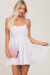 White Floral Sleeveless Tiered Maternity Mini Dress