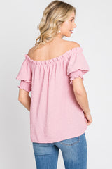 Pink Swiss Dot Off Shoulder Top