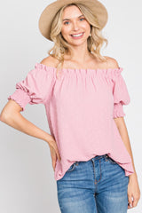 Pink Swiss Dot Off Shoulder Top