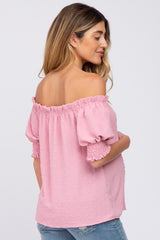 Pink Swiss Dot Off Shoulder Maternity Top