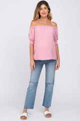 Pink Swiss Dot Off Shoulder Maternity Top