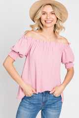 Pink Swiss Dot Off Shoulder Maternity Top