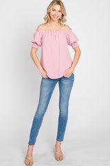 Pink Swiss Dot Off Shoulder Top