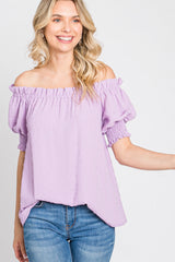 Lavender Swiss Dot Off Shoulder Top