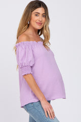 Lavender Swiss Dot Off Shoulder Maternity Top