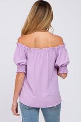 Lavender Swiss Dot Off Shoulder Maternity Top