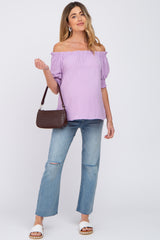 Lavender Swiss Dot Off Shoulder Maternity Top