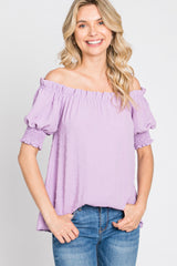 Lavender Swiss Dot Off Shoulder Maternity Top