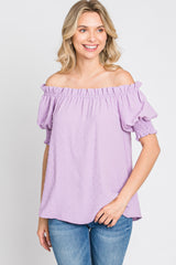 Lavender Swiss Dot Off Shoulder Top