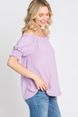 Lavender Swiss Dot Off Shoulder Top