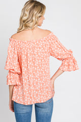 Orange Floral Off Shoulder Ruffle Top