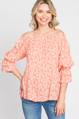 Orange Floral Off Shoulder Ruffle Top