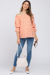 Orange Floral Off Shoulder Ruffle Maternity Top