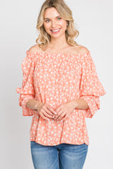 Orange Floral Off Shoulder Ruffle Top