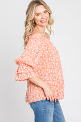 Orange Floral Off Shoulder Ruffle Top