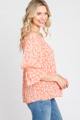 Orange Floral Off Shoulder Ruffle Top