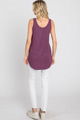 Purple Sleeveless Curved Hem Top