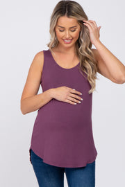 Purple Sleeveless Curved Hem Maternity Top