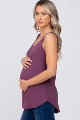 Purple Sleeveless Curved Hem Maternity Top