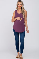 Purple Sleeveless Curved Hem Maternity Top