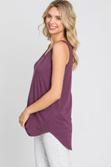 Purple Sleeveless Curved Hem Top