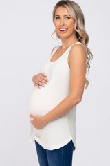 Cream Sleeveless Curved Hem Maternity Top