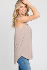 Taupe Sleeveless Curved Hem Top